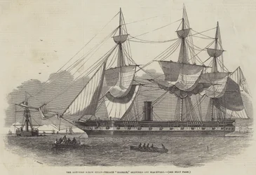 Die ägyptische Schraubendampffregatte Sharkie, skizziert vor Blackwall